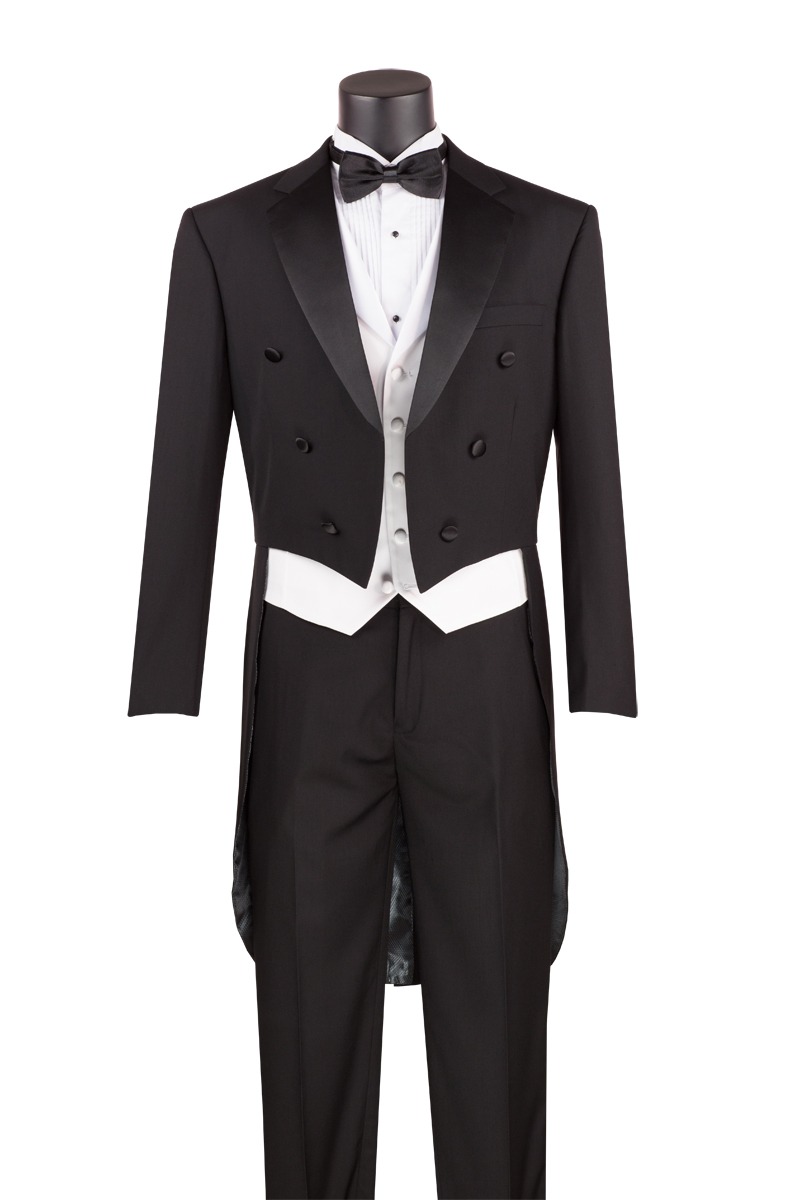 Vinci Men's 3 Piece Tuxedo with Tails - Luxurious Wool Feel