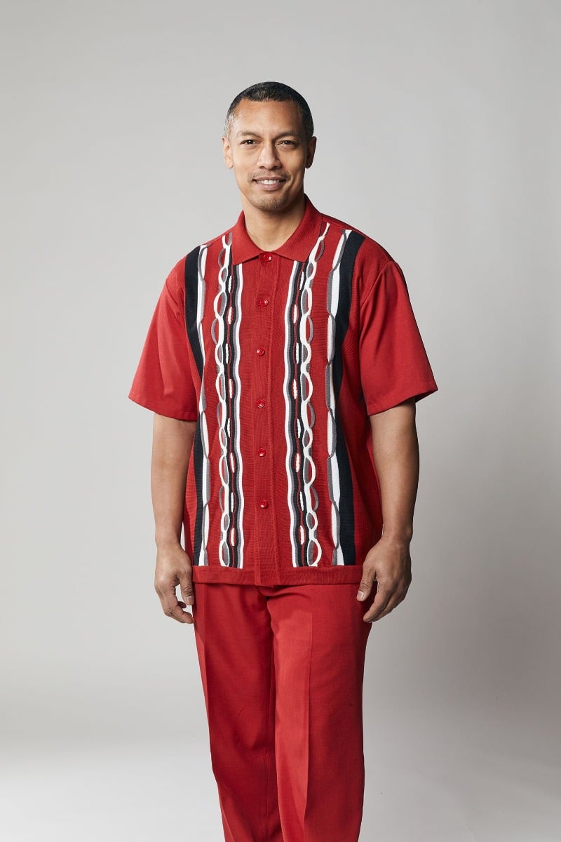 Silversilk Men's 2 Piece Short Sleeve Walking Suit - Wavy Stripe Pattern