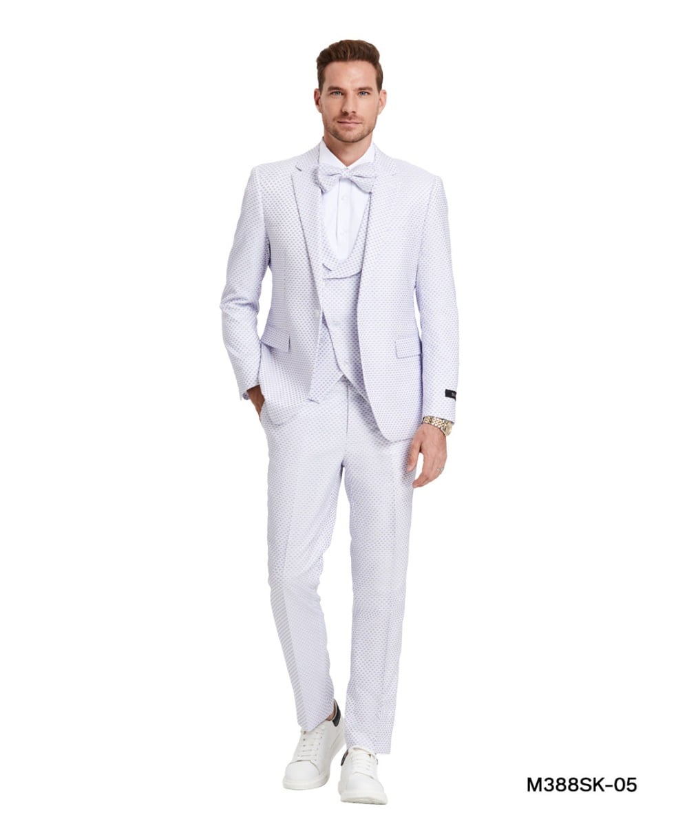 Tazio Men's 3 Piece Skinny Fit Suit - Polka Dot