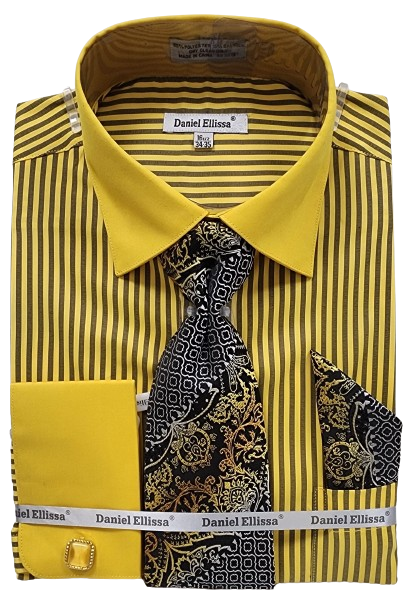 Daniel Ellissa Men's French Cuff Shirt Set - Dark Accents