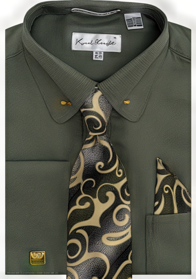 Karl Knox Men's French Cuff Fashion Shirt Set - Collar Bar