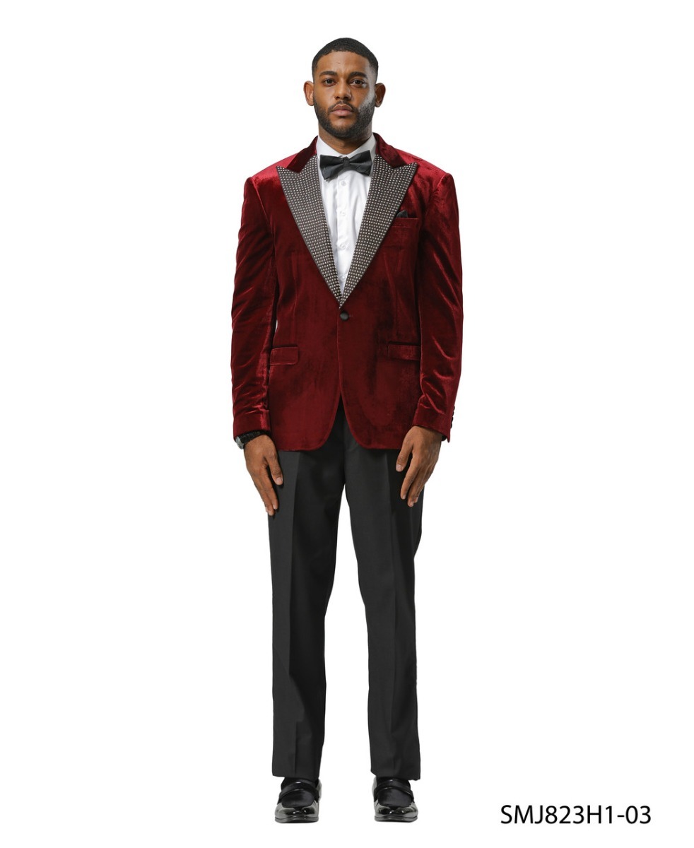 CCO Men's Outlet Hybrid Fit Sport Coat - Rhinestone Embedded Peak Lapel