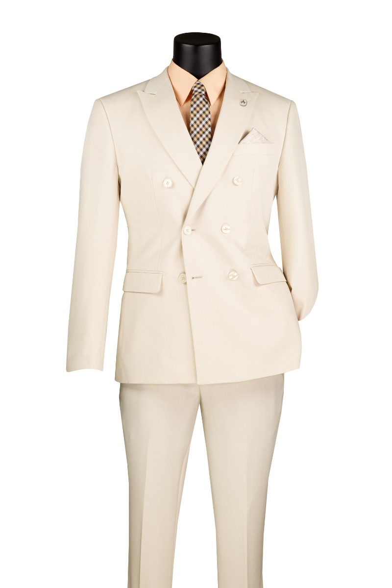 Vinci Men's 2 Piece Slim Fit Double Breasted Suit - Solid Color