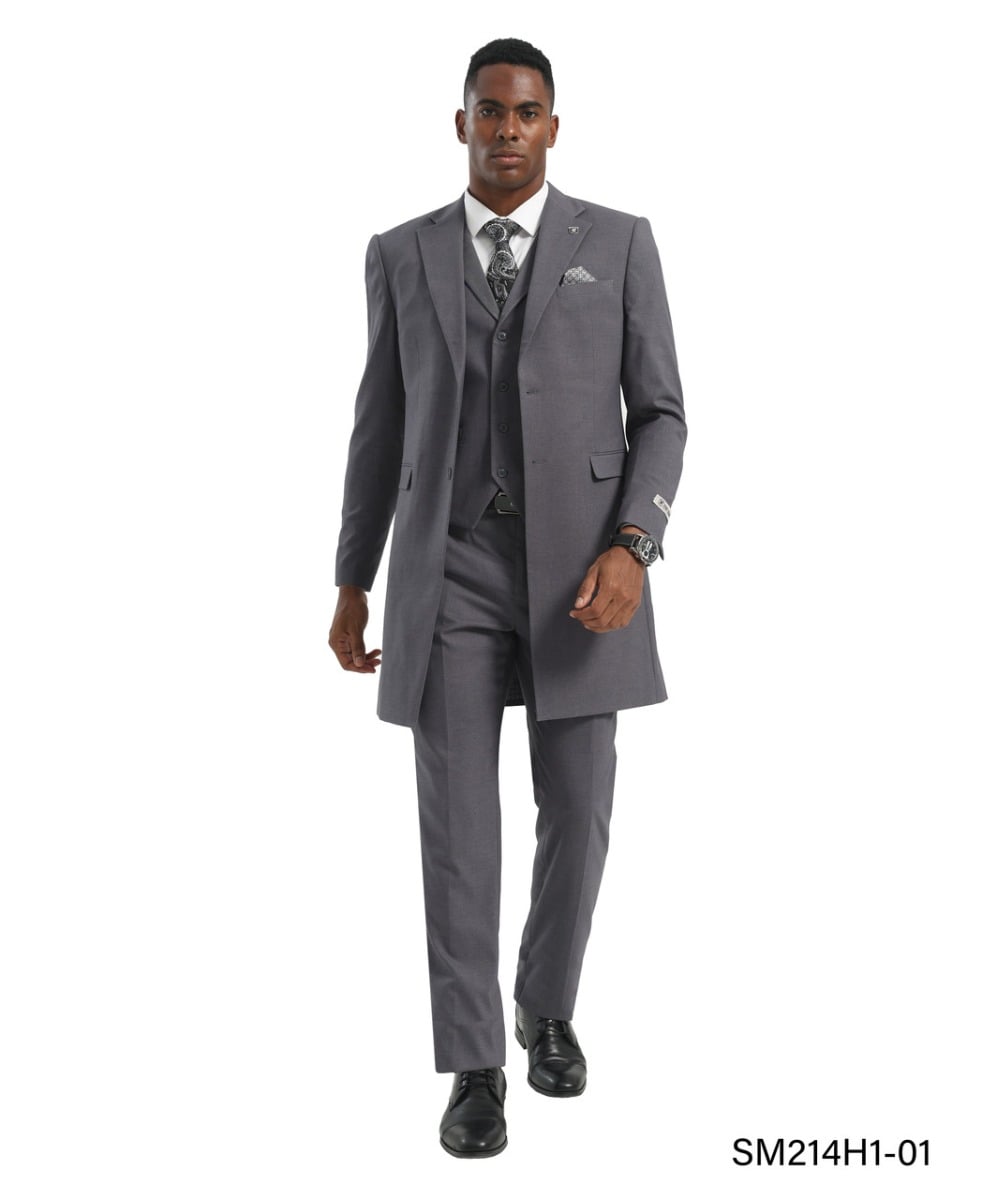 Stacy Adams Men's 3 Piece Hybrid Fit Overcoat Style Suit - Expandable Waistband