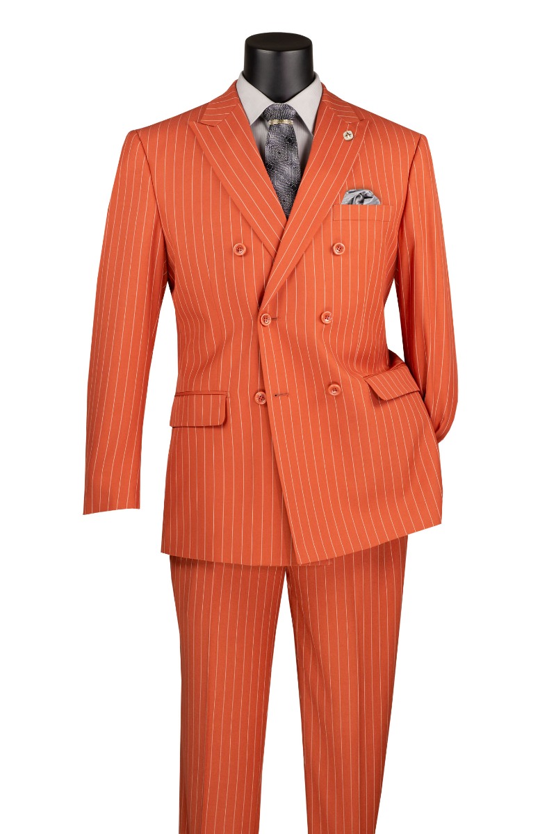 Vinci Men's 2 Piece Double Breasted Pinstripe Suit - Adjustable Waistband
