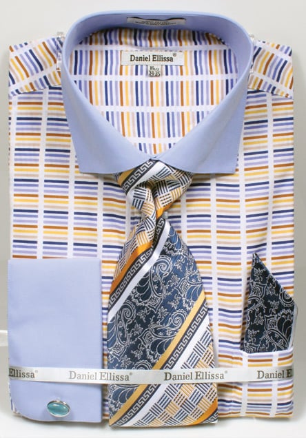 Daniel Ellissa Men's French Cuff Dress Shirt Set - Multicolor Stripe