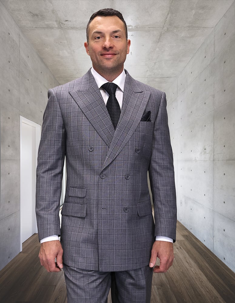 Statement Men's 2 Piece 100% Wool Plaid Fashion Suit - Double Breasted