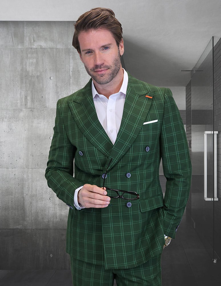 Statement Men's 100% Wool 2 Piece Suit - Double Breasted Windowpane