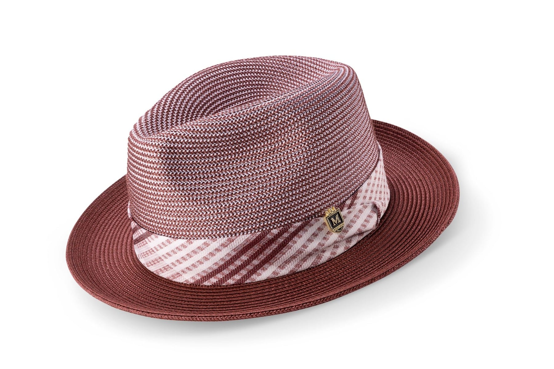 Montique Men's Fedora Style Straw Hat - Subtle Windowpane