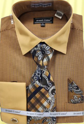 Avanti Uomo Men's French Cuff Dress Shirt Set - Micro Jacquard Pattern