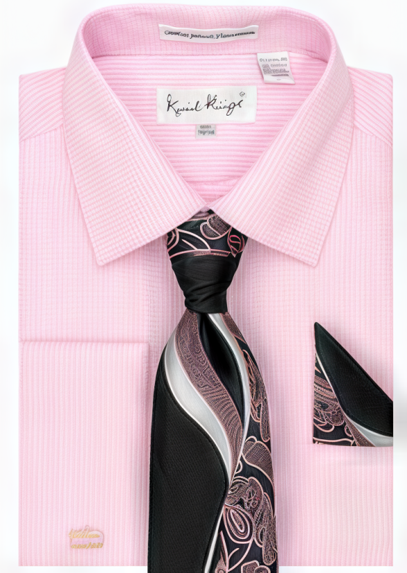 Karl Knox Men's French Cuff Fashion Shirt Set - Tone on Tone Stripe