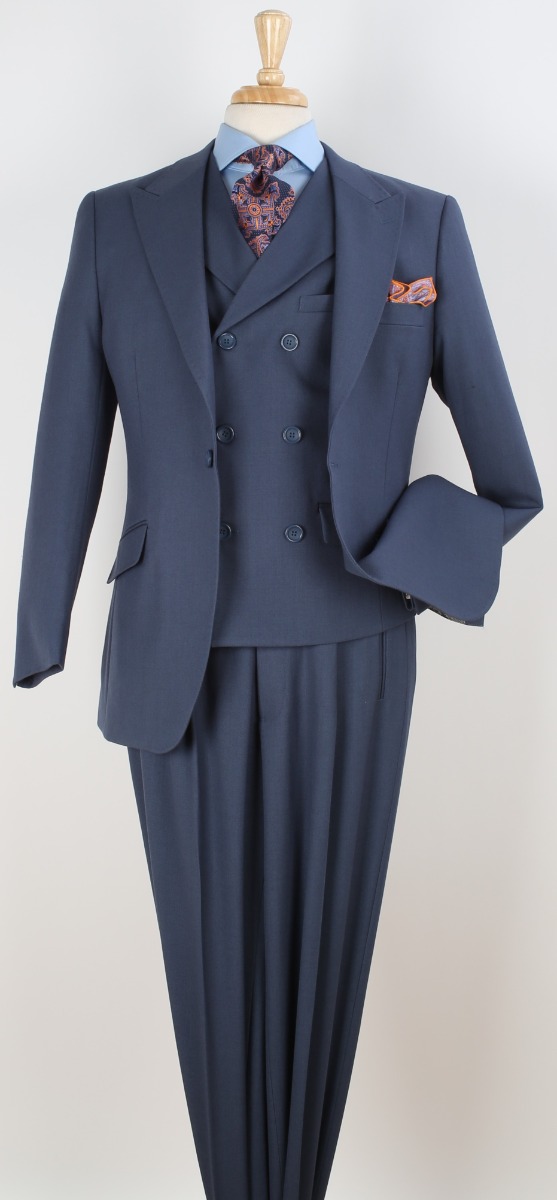 Apollo King Men's 3pc 100% Wool Suit - Wide Peak Lapel