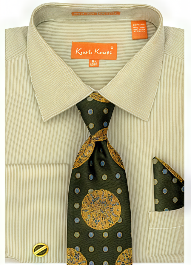 Karl Knox Men's French Cuff Fashion Striped Shirt Set - Dot Tie