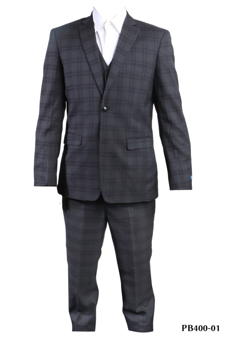 Perry Ellis Boy's 3 Piece Suit - Fashion Windowpane