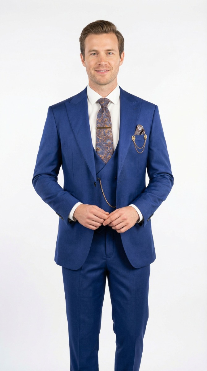 CCO Men's Outlet 3 Piece Wool Feel Sharkskin Suit - Adjustable Waistband