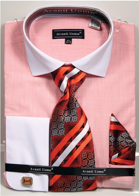 Avanti Uomo Men's French Cuff Dress Shirt Set - Textured Solid