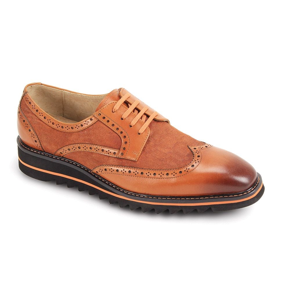 Giovanni Men's Leather and Fabric Dress Shoe - Wingtip Design