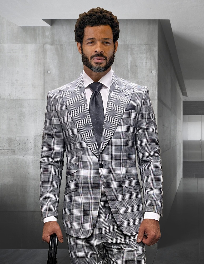 Statement Men's 2 Piece 100% Wool Fashion Suit - Wide Peak Lapel