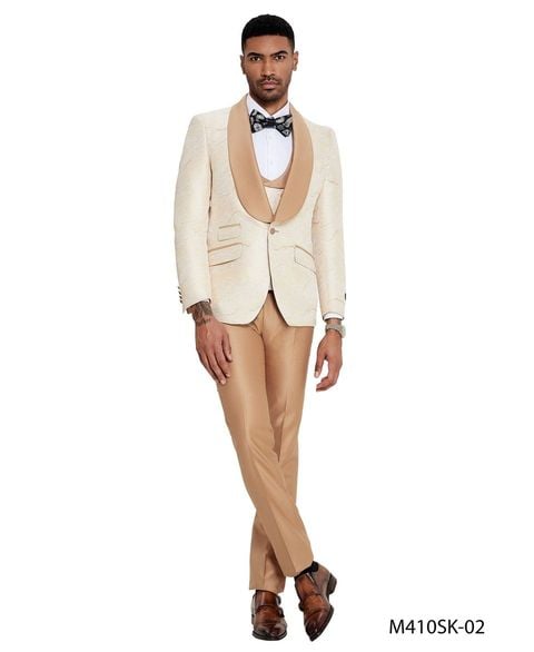 Tazio Men's 3 Piece Skinny Fit Fashion Suit - Wide Shawl Lapel