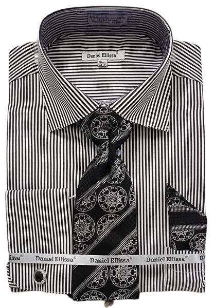 Daniel Ellissa Men's French Cuff Shirt Set - Bold Stripe Color