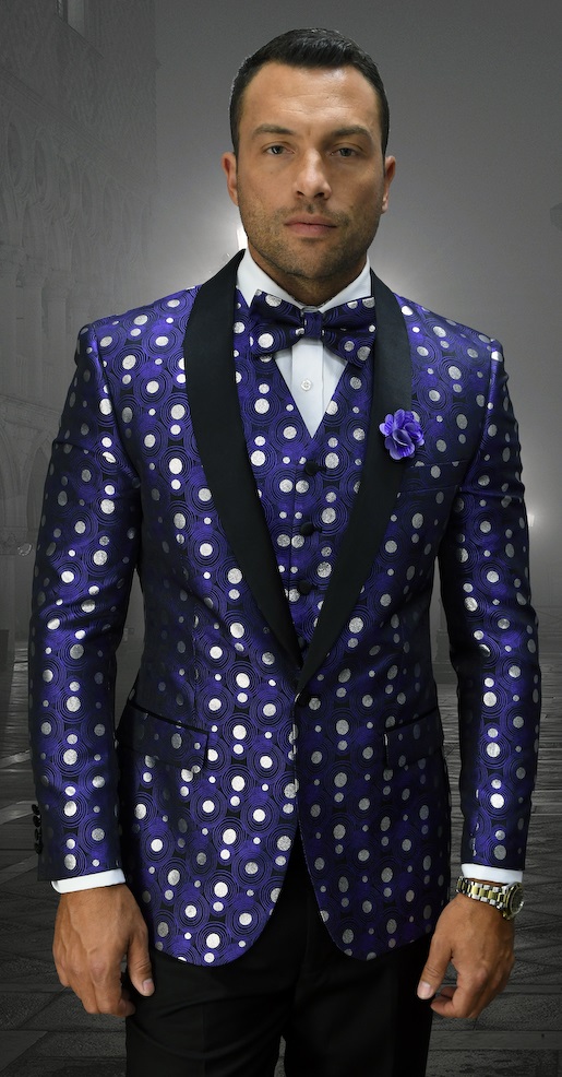 Statement Men's Modern Fit Tuxedo - Fancy Polka Dot Pattern