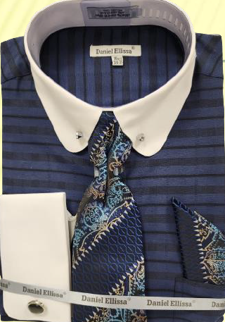 Daniel Ellissa Men's Round Collar French Cuff Shirt Set - Collar Bar