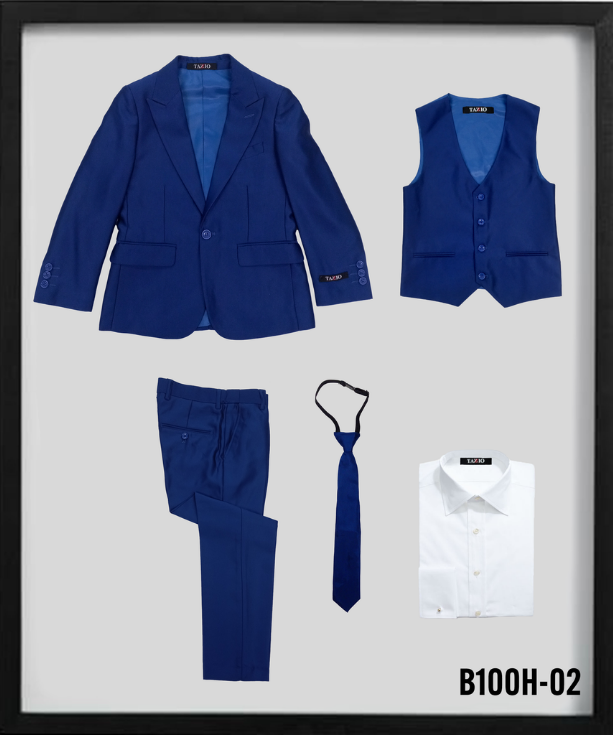 Tazio Boy's 5 Piece Suit with Shirt & Tie - Sharkskin Fabric