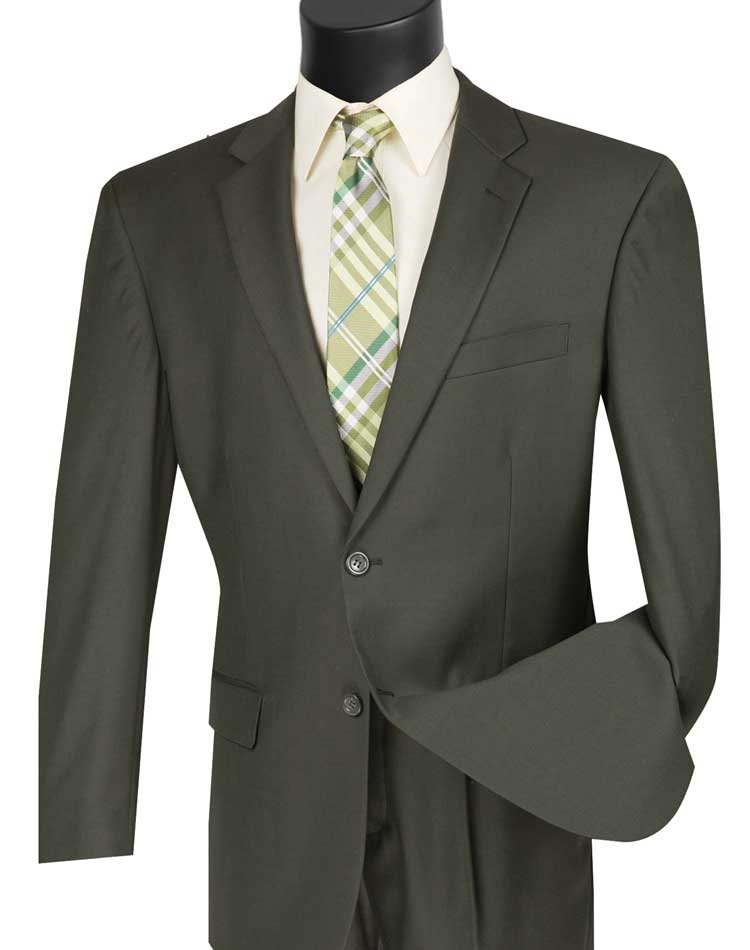 Vinci Men's 2 Piece Wool Feel Executive Suit - Stylish Solid