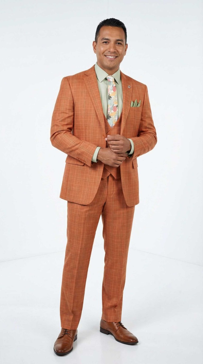 Vinci Men's 3 Piece Classic Glen Plaid Suit - Adjustable Waistband