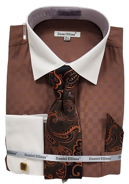 Daniel Ellissa Men's French Cuff Shirt Set - Light Checker Pattern