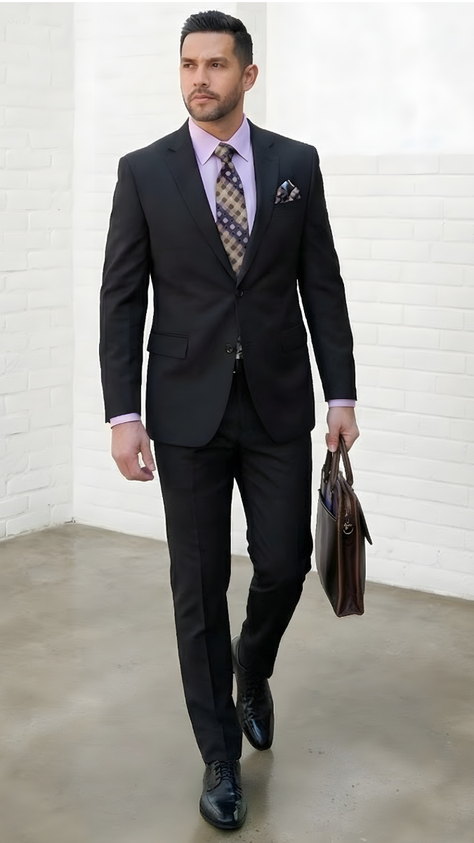 Statement Men's Outlet 2 Piece 100% Wool Modern Fit Suit - Solid Colors