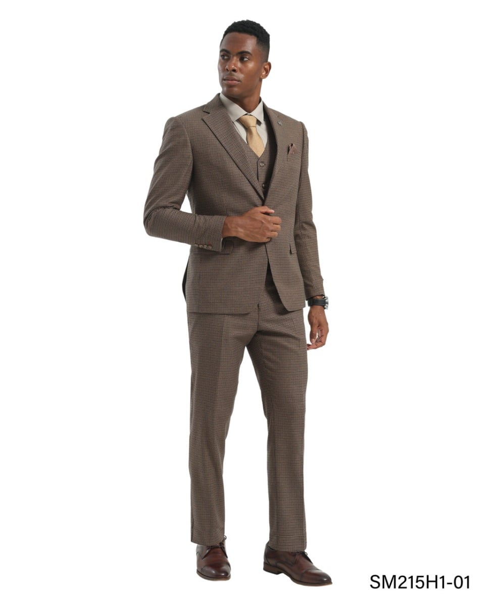 Stacy Adams Men's 3 Piece Hybrid Fit Micro Houndstooth Suit - Expandable Waistband