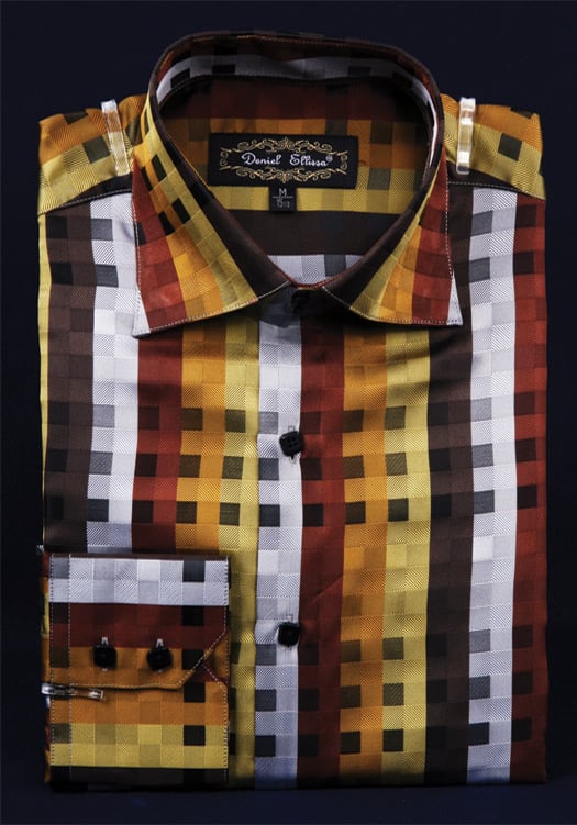 Daniel Ellissa Men's Fashion Dress Shirt - Squares and Stripes